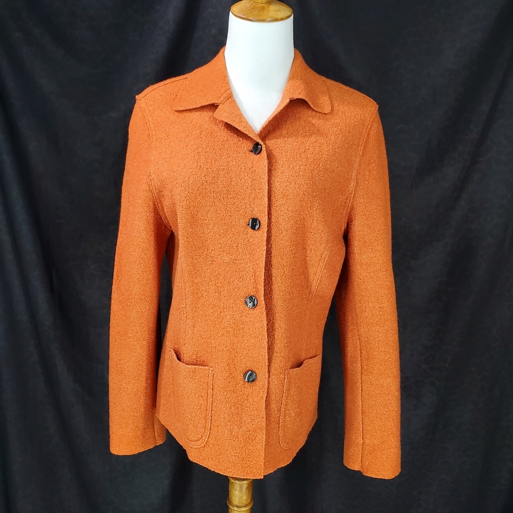 Valerie Stevens Blazer Size 4 Womens Orange Jacket Button Front Wool Blend